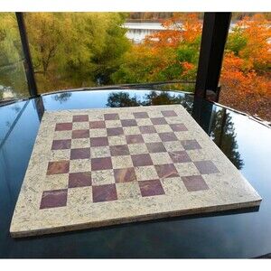 Marble Chess Board Handmade stone chess board coral & red 14.75" gift for him